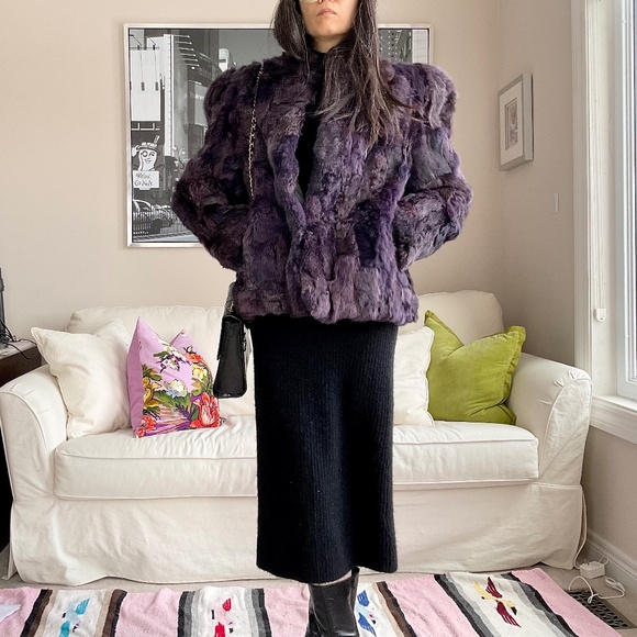 Purple rabbit fur short coat - Picture 2 of 16